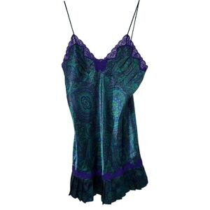 Victoria's Secret Paisley Cami Purple Lace Trim Sleeveless Mini Dress